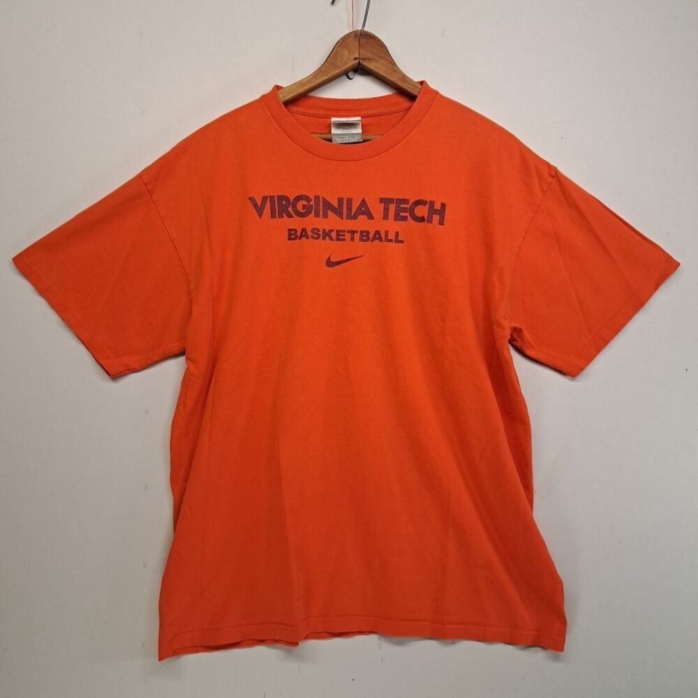 Vintage Nike Virginia Tech Hokies Basketball T-Shirt Large Orange Center Swoosh